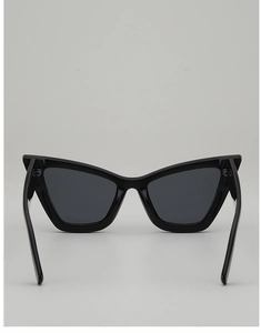 Detail of vintage cat-eye sunglasses with glossy black frames and dark lenses
