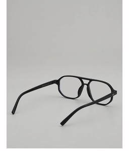 Close-up of pilot style double-bridge glasses frame with model number and size details