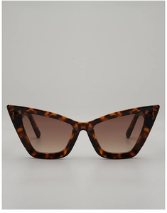 Detailed front view of retro tortoiseshell cat-eye sunglasses with gradient brown lenses