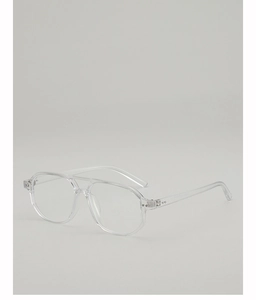 Close-up of stylish clear square glasses frame with classic double bridge design