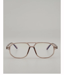 Front view of pink transparent pilot style glasses frames with trendy double bridge design