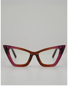 Detailed front view of cat-eye frames with amber to purple-red gradient finish