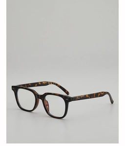 Detailed close-up of retro tortoiseshell eyewear frame with silver metallic rivets