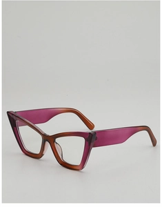 Close-up of cat-eye sunglasses featuring purple gradient acetate frames and wide temples