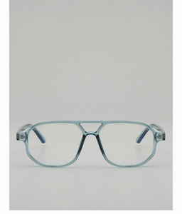 Detail of light blue transparent aviator eyewear frame with double bridge structure