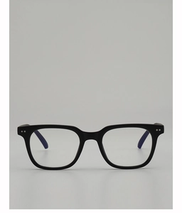 Front view of classic black matte square frame glasses with silver double rivet detail