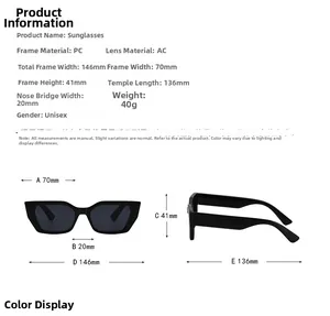 Specifiche dettagliate delle dimensioni per occhiali da sole unisex con tabella misure