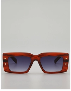 Lunettes de soleil rectangulaires en écaille ambre avec verres dégradés violets et rivets dorés