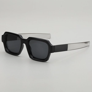 Fashionable black square sunglasses with two-tone temples and dark grey UV lenses