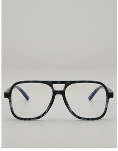 Vue de face de grandes lunettes pilote avec monture unique à texture marbrée bleu gris