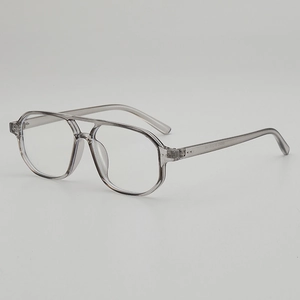 Fashionable grey transparent square double-bridge glasses frame for street style
