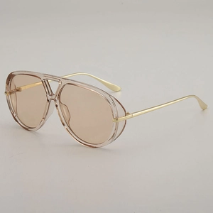 Fashion aviator sunglasses with transparent champagne frames and gold metal temples
