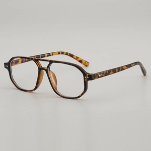 Fashionable tortoise shell double bridge square aviator glasses frame for a vintage look