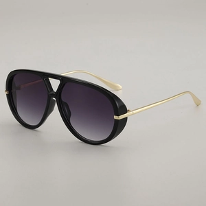 Fashionable oversized aviator sunglasses with black frames and purple gradient lenses