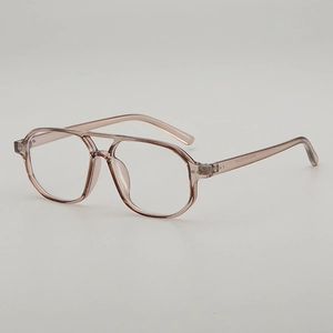 Stylish double-bridge aviator square frame glasses in transparent light brown finish