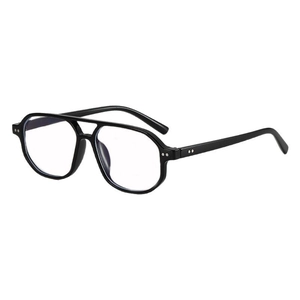 Fashionable black double-bridge aviator eyeglass frames with silver rivet accents