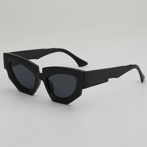 Irregular cat-eye sunglasses with bold geometric black frames and UV protection lenses