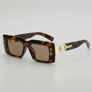 Lunettes de soleil rétro en écaille avec verres bruns et détails de chaîne dorée