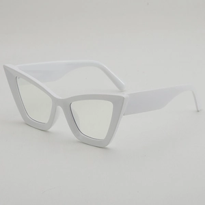Retro cat eye white sunglasses with glossy frames for women with UV protection