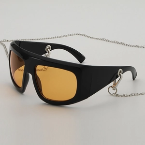 Fashion Oversized Sunglasses With Metal Chain Y2K PC Frame AC Lens UV400 Hip Hop Streetwear For Women Men