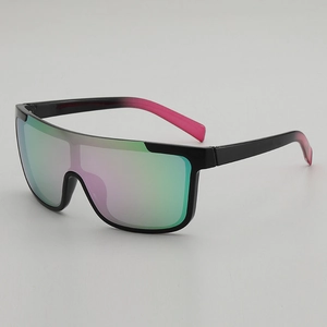 Oversized wrap-around sports sunglasses with colorful mirrored lenses and gradient temples