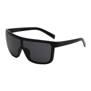 Futuristic black oversized one-piece wrap-around sunglasses for sports and driving