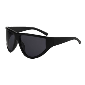 Modern oversized black mask sunglasses in a 45-degree side view for a stylish look