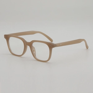 Retro oversized square light brown acetate eyeglasses with silver rivet accents