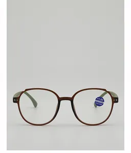 Detailed front view of round anti-blue light reading glasses with +1.00 strength lens