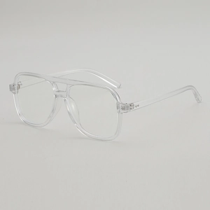 Monture de lunettes aviateur transparente à double pont avec charnières en argent