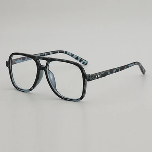 Monture de lunettes aviateur rétro oversize avec motif marbré léopard bleu et noir