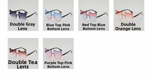 Detail view of 6 colorful bear-shaped frameless sunglasses for kids in various gradients