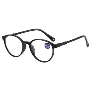 Modische schwarze runde Lesebrille mit Vollrand und Anti-Blaulicht-Resingläsern
