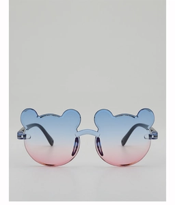 Detail of cute bear-shaped lenses with blue-pink gradient on children sunglasses