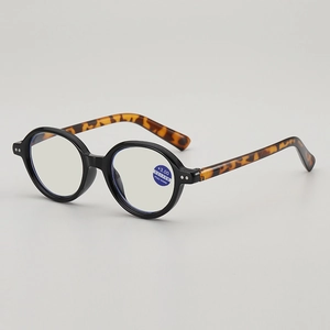 Occhiali da lettura rotondi con filtro luce blu e stanghette con stampa leopardata