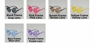 Colorful set of six cloud flame rimless party sunglasses in a 2x3 grid display