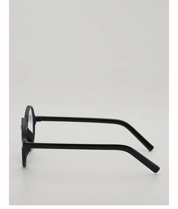 Side view showing the streamlined temple design of black round frame reading glasses