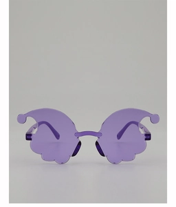 Close-up of purple butterfly-shaped rimless sunglasses for party prop decoration