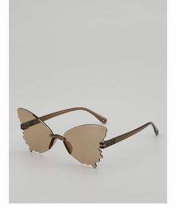 Detailed side view of butterfly-wing shaped children's sunglasses with brown lenses