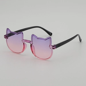 Occhiali da sole per bambini a forma di gatto con lenti sfumate viola-rosa senza montatura
