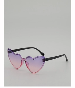 Detail of pink gradient heart-shaped rimless sunglasses with black temples for girls