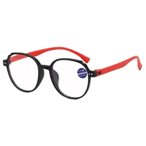 Stylish red and black round frame anti-blue light reading glasses for seniors