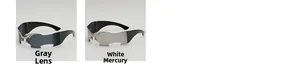 Y2K punk sunglasses detail featuring grey and silver mercury lenses with metal cutouts
