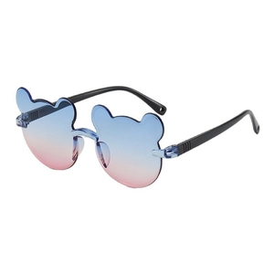 Cute bear-shaped gradient kids sunglasses with frameless design for boys and girls