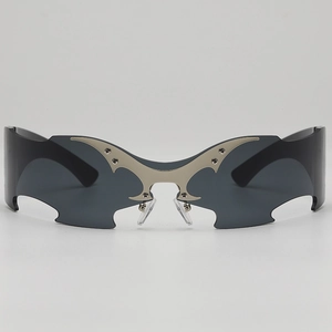 Punk Cyberpunk Frameless One-Piece Sunglasses Metal Bat Wing Decor UV400 Y2K Futuristic Hip-Hop Eyewear Unisex