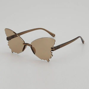 Creative butterfly-shaped rimless sunglasses for kids with light brown gradient lenses