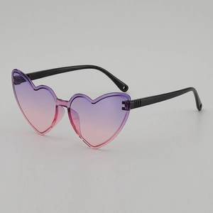 Retro heart-shaped sunglasses for girls featuring pink purple gradient lenses and black frames