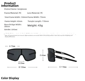 Detailed size chart for cycling sunglasses showing frame width and temple length
