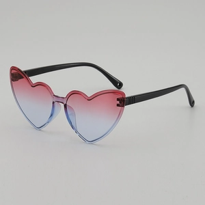 Retro heart-shaped sunglasses for kids with red and blue gradient lenses and black frames