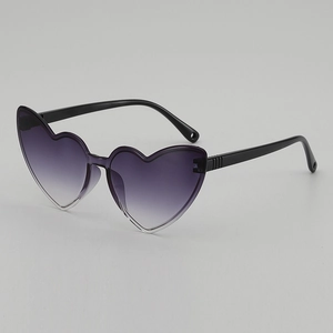 Retro heart-shaped kids sunglasses with black frames and purple gradient lenses